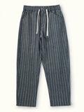 Men's Striped Loose Cotton Linen Ankle Pants for Holiday