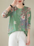 Women's Spring Floral Print Round Neck Long Sleeve Casual Shirt