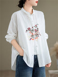 Women's Vibrant Flowers Embroidered Turn-down Collar Shirt