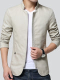 Plain Stand Collar Slim Fit Zipper Jacket for Men