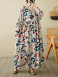 Bohemian Style Floral Print Oversized Women Holiday Long Dress