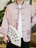 Spring Trendy Ice Silk Embroidery Knot Button Shirt for Men