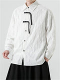 Men's Chinese Style Jacquard Long Sleeve Lapel Collar Shirt