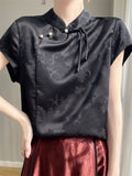 Women's Chinese Style Stand Collar Tassel Button Vintage Shirt