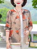 Women's Floral Print Zipper Plus Size Loose Jacket for Autumn