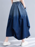 Women's Gradient Color Elastic Waist A-line Denim Skirts