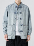 Men's Chinese Inspired Vintage Stand Collar Washed Denim Jacket