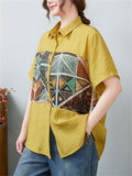 Women's Vintage Printed Spliced Short Sleeve Shirt