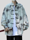 Chinese Stand Collar Button Ink Bamboo Shirt for Men