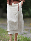 Patchwork Button Trim Asymmetrical Skirt for Ladies