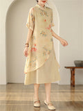 Women's Elegant Flower Printed Flowy Cheongsam Dress