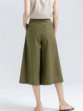 Semi-Elastic Slimming Wide Leg Cropped Pants for Ladies