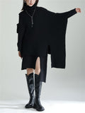 Vogue Turtleneck Irregular Hem Cape + Knitted Dress for Women