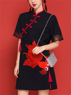 Women's Little Goldfish Embroidered Cheongsam Dresses