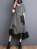 Lady Plus Size Irregular Retro Drawstring Pocket Dresses