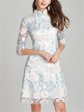 Ladies Classy Flower Embroidered A-line Cheongsam Dress