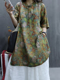 Female Mid-Length Floral Printed Chinese Button Knot Shirts