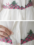 Female Button Up Embroidered Shirt Elastic Waist Pants Set