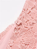 Pink Lace Floral Embroidery Flare Sleeve Maxi Dress for Women