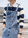 Regular Loose Casual Solid Color Denim Overalls for Men