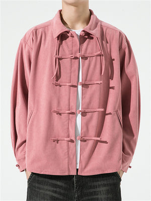 Men's Macaron Color Tassel Button Autumn Lapel Corduroy Shirt