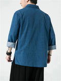 Men's Chinese Style Hanzi Embroidery 3/4 Sleeve Denim Shirt