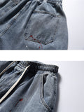 Chic Red White Ink Dot Drawstring Blue Jeans for Men