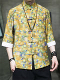 Multicolor Floral Printed Stand-Up Collar Shirt for Men