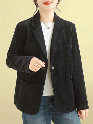 Spring Notched Collar One Button Corduroy Jacket for Women