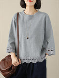 Female Lace Patchwork Crew Neck 3/4 Sleeve Shirt