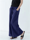 Women's Spring Summer Plain Cotton Linen Straight-Leg Pants