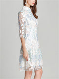 Ladies Classy Flower Embroidered A-line Cheongsam Dress