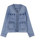 Women's Fashion Multi Pocket Blue Denim Short Jacket