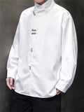 Men's Satin Jacquard Stand Collar Shirt with Metal Buttons