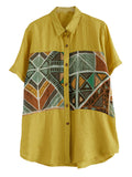 Women's Vintage Printed Spliced Short Sleeve Shirt