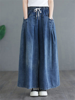 Blue Big Size Loose Wide Leg Jeans for Women