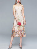 Floral Embroidered Women's High-Rise Mesh Dresses