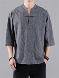 Vintage Small V-Neck Men's Jacquard Short Sleeve Shirt