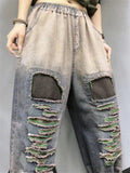 Hip-Hop Patchwork Raw Edge Gradient Color Harem Jeans