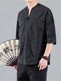 Vintage Small V-Neck Men's Jacquard Short Sleeve Shirt