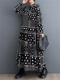 Women's Black & White Polka Dot Plaid Pleated Dress