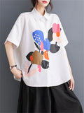 Fashion Personality Print Short Sleeve Button Shirt for Women