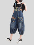 Female Cute Print Youthful Splice Denim Jumpsuits