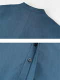 Spring Cozy Stand Collar Long Sleeve Button Up Linen Shirt for Men