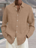 Men's Button Up Stripes Texture Oversized Cotton Linen Shirts