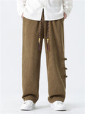 Men's Side Button Decoration Loose Winter Corduroy Pants