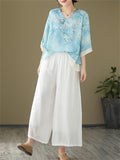 Women's Chinese Style V-Neck Double-Layer Floral Shirts