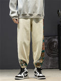 Side Floral Embroidery Elastic Waist Vintage Pants for Men