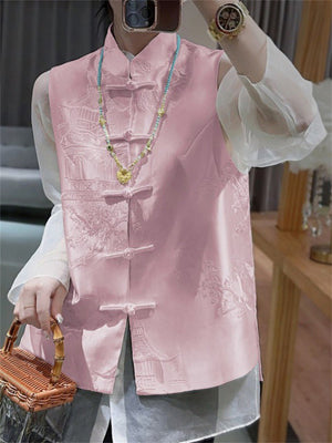 Chinese Pavilion Embroidered Vest Jacket for Women