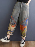 Retro Letter Graffiti Print Light Blue Jeans for Women